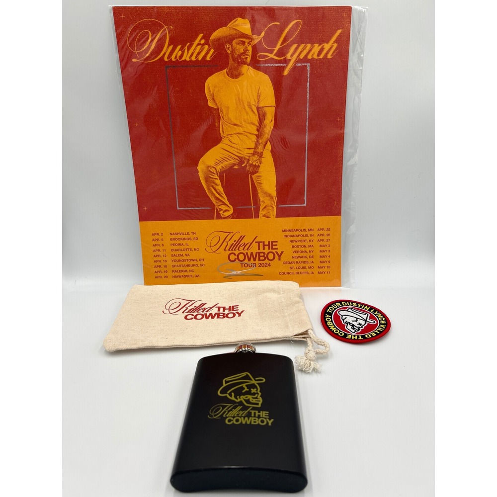 Dustin Lynch KILLED THE COWBOY TOUR 2024 Flask Patch Poster Set